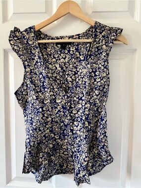 French Connection Blue Floral V-Neck Sleeveless Top